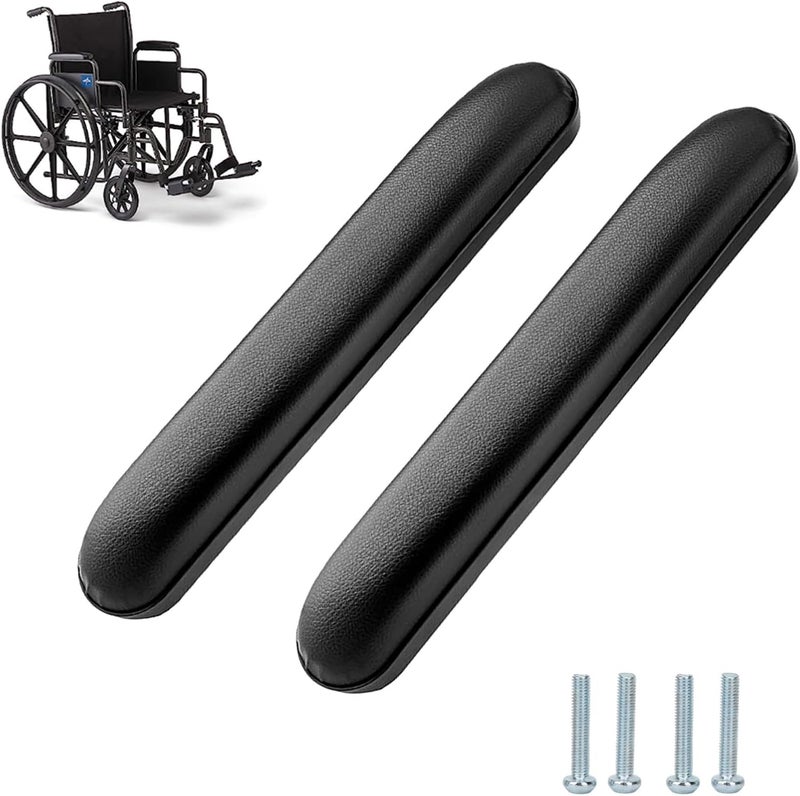 HMZ Full Length Padded Armrest Black 13-7/8" Long Wheelchair and Transport Chair arm Cushions, Black (1 Pair) Compatible with All Brands(13-7/8") - Image 1